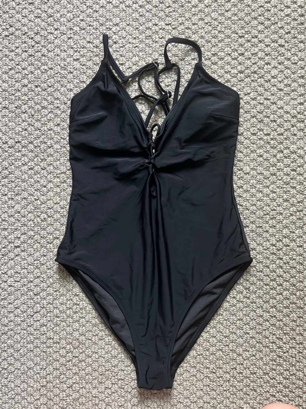 Classic Black One-Piece Swimwear with Decorative Front Twist